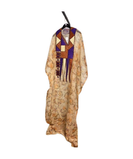 Golden Dusk Kaftan With Deep Purple, Burnt Orange And Golden Tones.